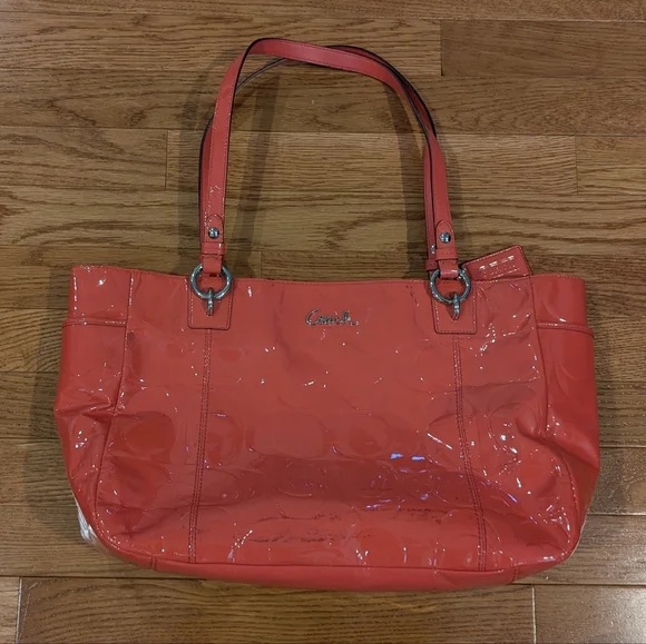 Coach Coral Patent Leather Tote Bag - Picture 1 of 14
